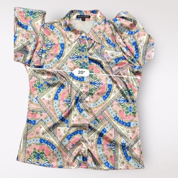 Boston Proper Baroque Scroll Print Button Up Charmeuse Blouse Top Size 12 - Picture 6 of 9